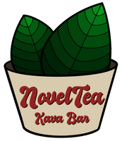 bucket with two leaves, noveltea written with kava bar on second line